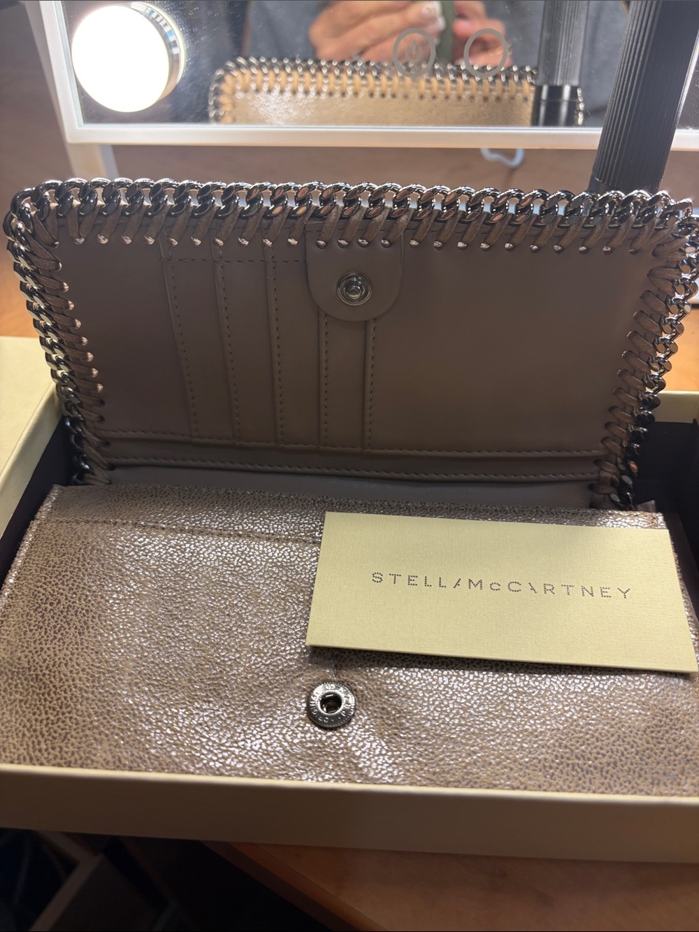 Stella McCartney Metallic Taupe Chain-Trim Wallet